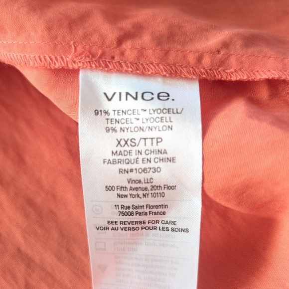 Vince Cuffed Short Sleeve V-Neck Dress Orange Women's XXS - Picture 9 of 10